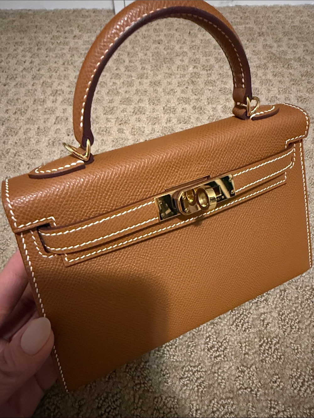 Mini Top-Handle Bag in Tan with Scarf-Wrapped Handle - Picture 2 of 11